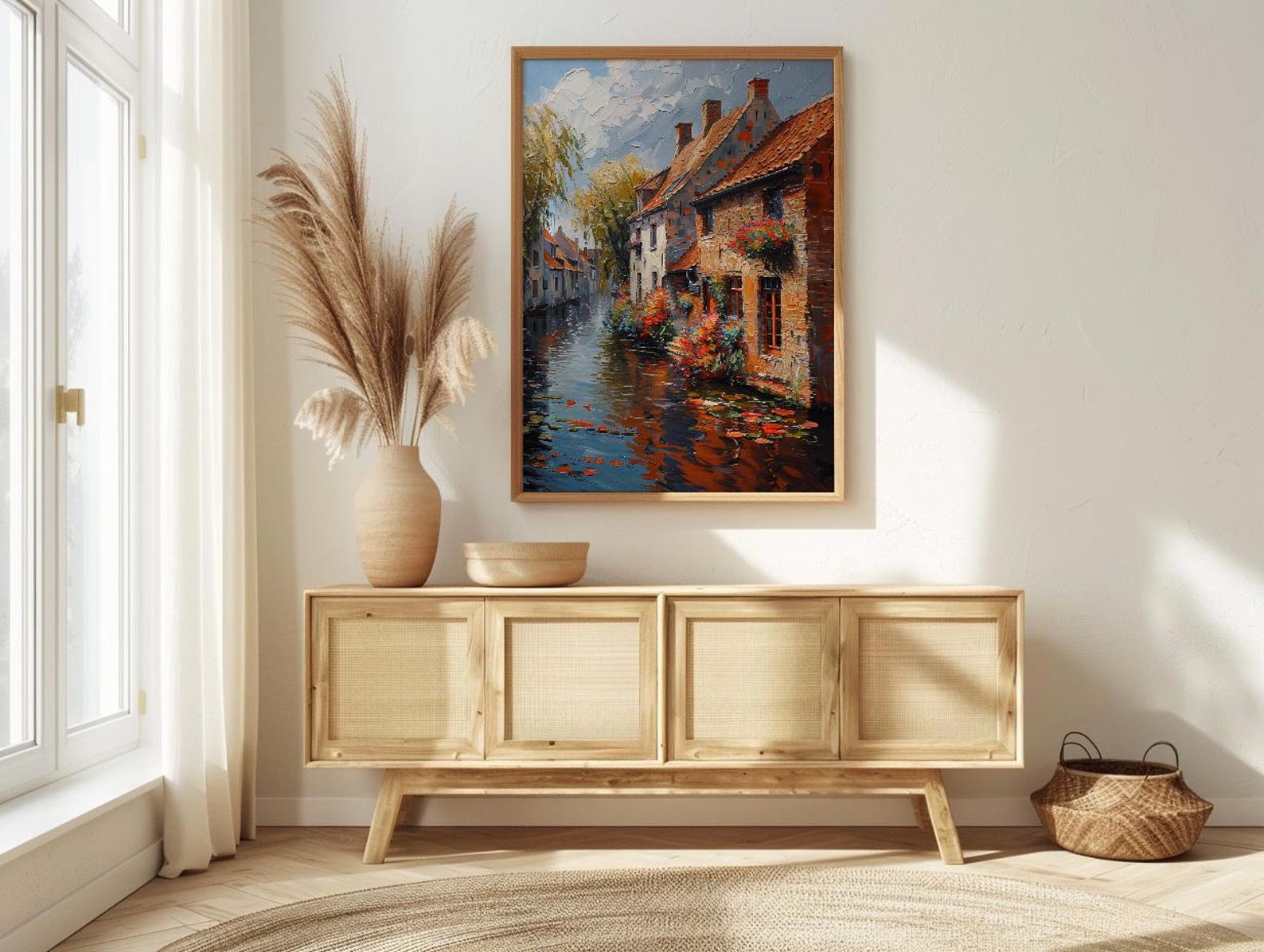 Bruges Canal Poster, Belgium City Decor - Medieval Brick Art — view 4