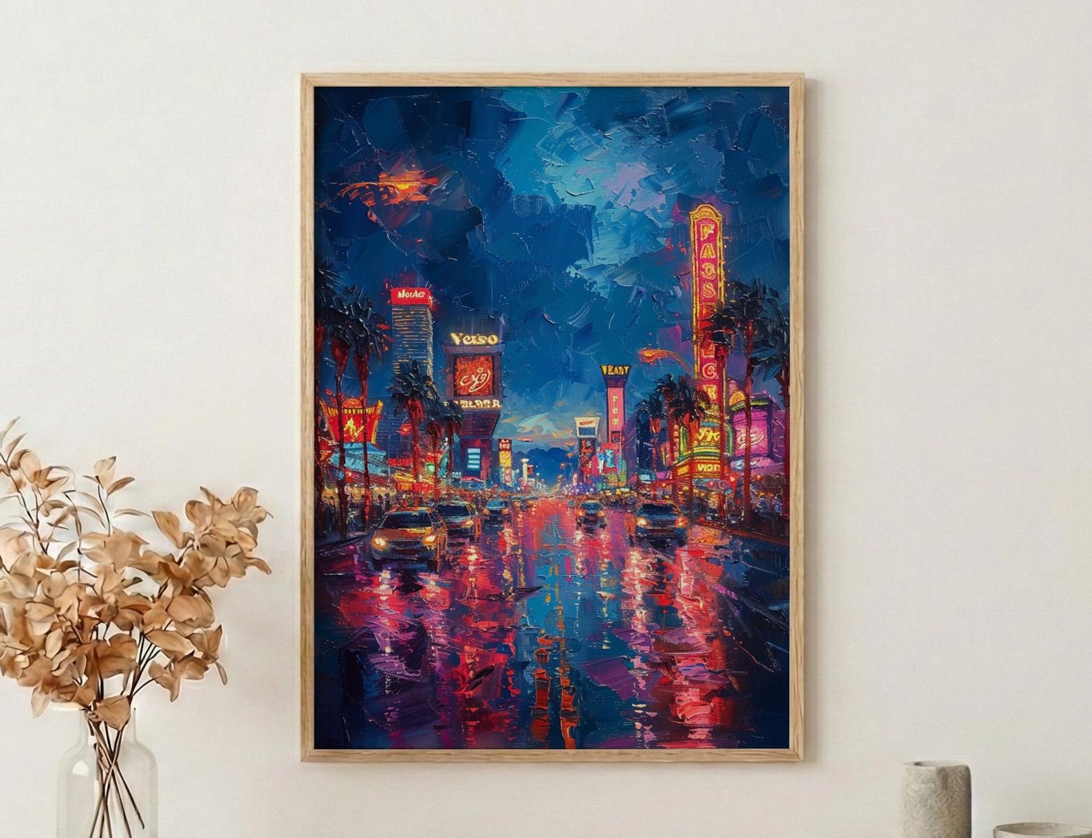 Las Vegas Strip Wall Art, Glowing Neon City Decor - Warm Summer Night Skyline