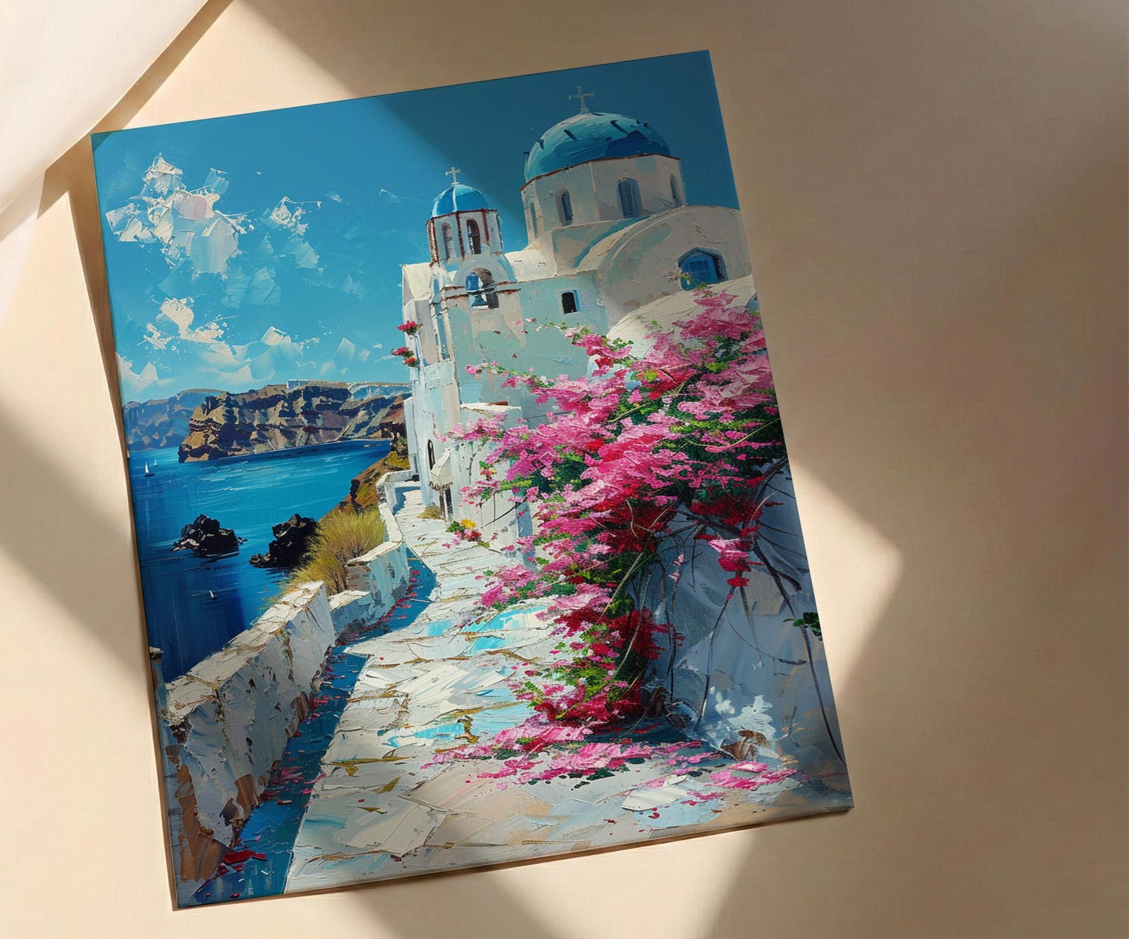 Santorini Wall Art, Greece Beach Decor - Blue Dome Poster — view 3