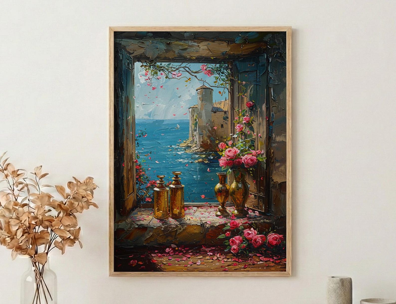 Fantasy Wall Art, Alchemist Window Art Print, Medieval Tower Poster, Golden Chalice Decor, Magical Romance Painting