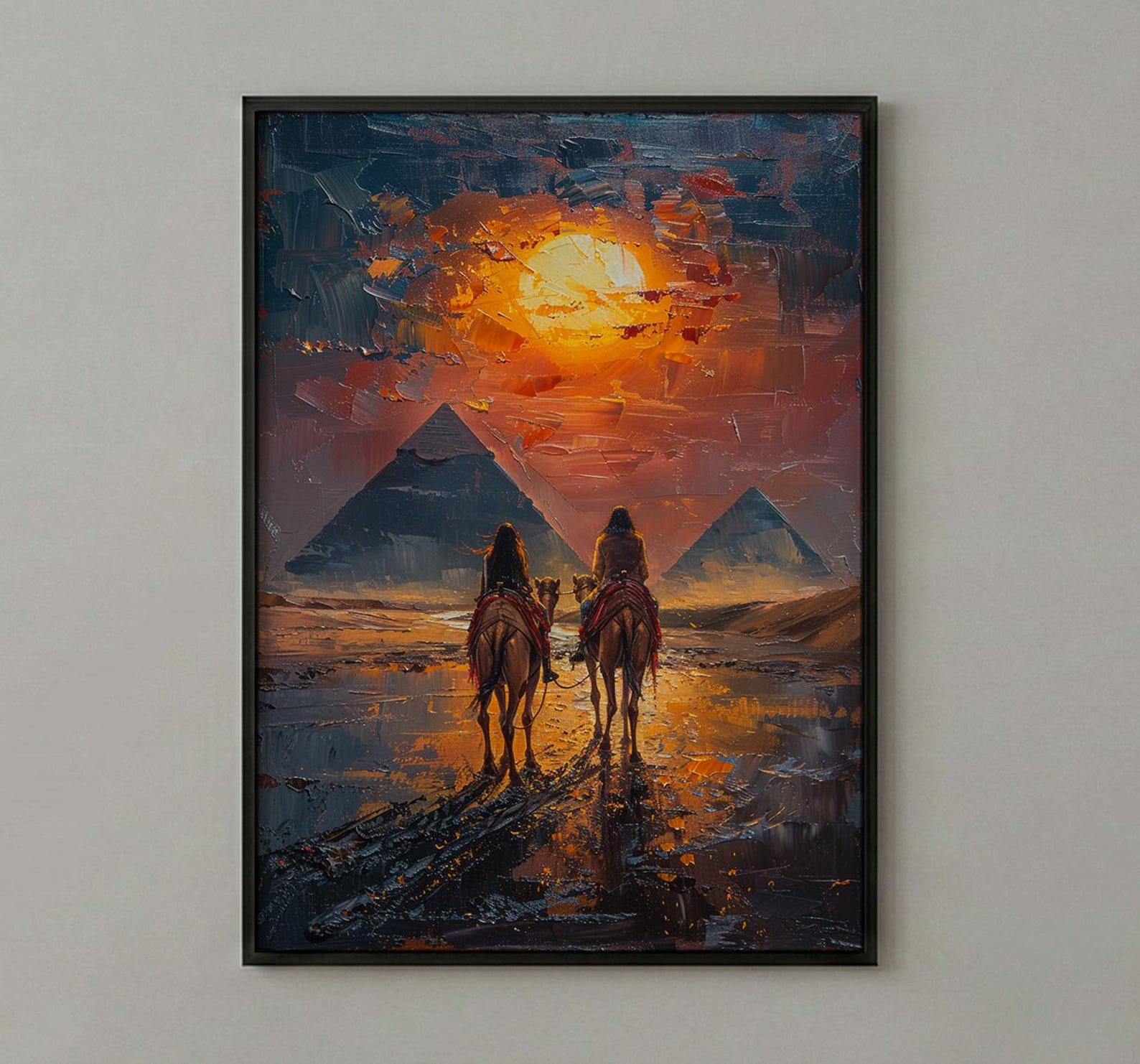 Egypt Poster, Pyramids of Giza Art Print, Ancient History Wall Art, Camel Desert Painting, Romantic Travel Gift