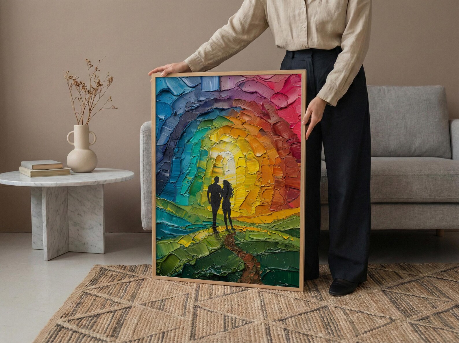 Happy Family Art, Ten of Cups Tarot Print, Rainbow Wall Decor, Impasto Oil Painting, Wedding Gift, Happily Ever After, Home Blessing — view 6