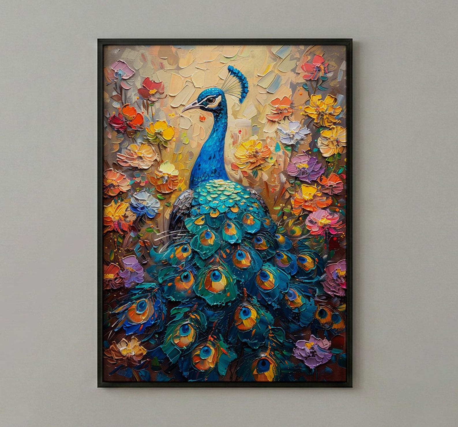 Blue Peacock Wall Art, India Palace Decor - Ornate Royal Garden