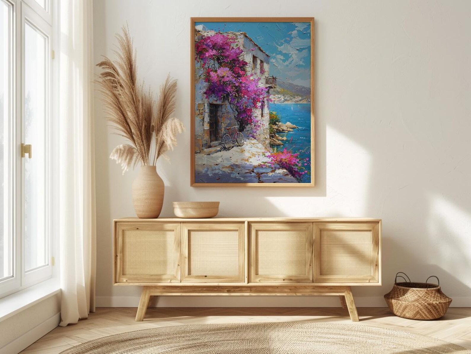 Byblos Coastal Poster, Ancient Harbor Decor - Purple Floral Art — view 3