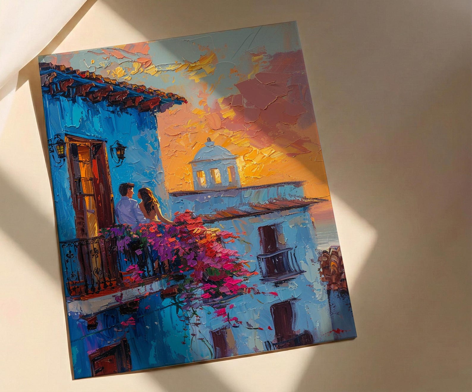 Havana Street Art, Romantic Balcony, Colonial Architecture, Impasto Oil Painting, Colombia Decor, Cityscape, Travel Lover Gift — view 4