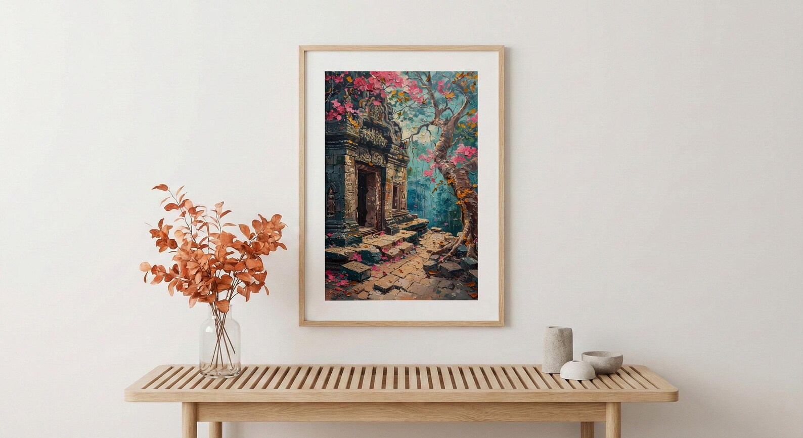 Angkor Wat Jungle Wall Decor, Ancient Ruins Spring Print - Above Bed Art — view 4