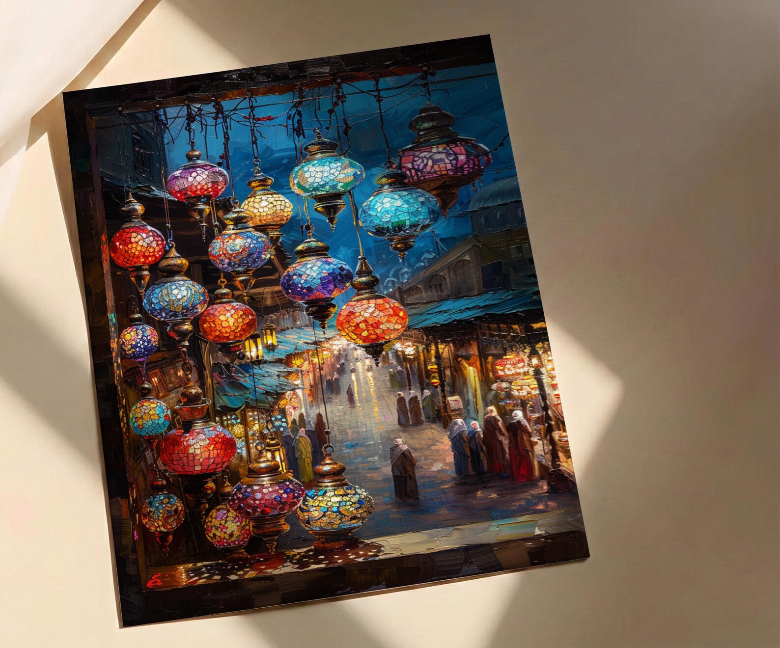 Bazaar Window Poster, Mosaic Lamp Decor - Night Market Street Art — view 2