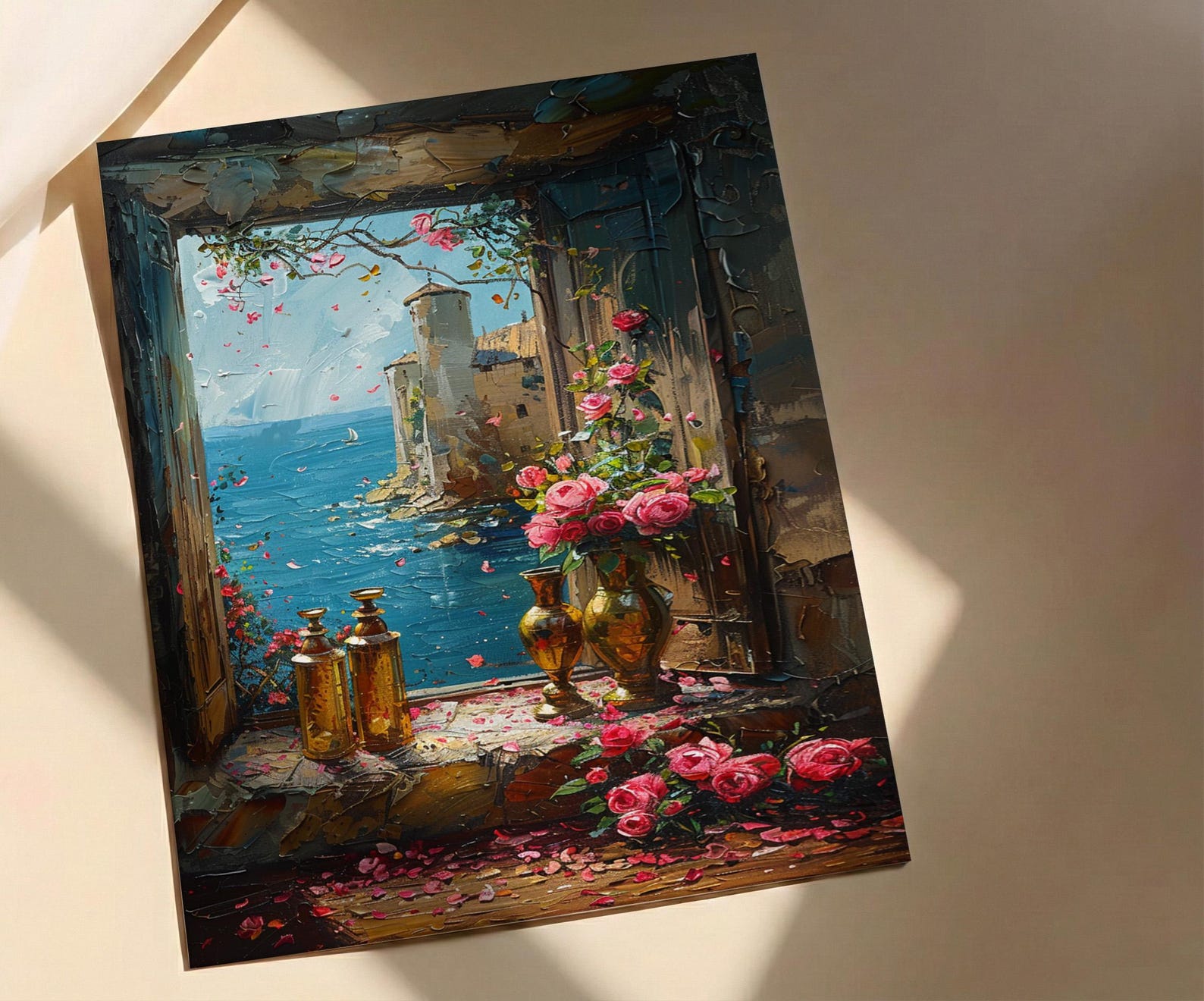 Fantasy Wall Art, Alchemist Window Art Print, Medieval Tower Poster, Golden Chalice Decor, Magical Romance Painting — view 2