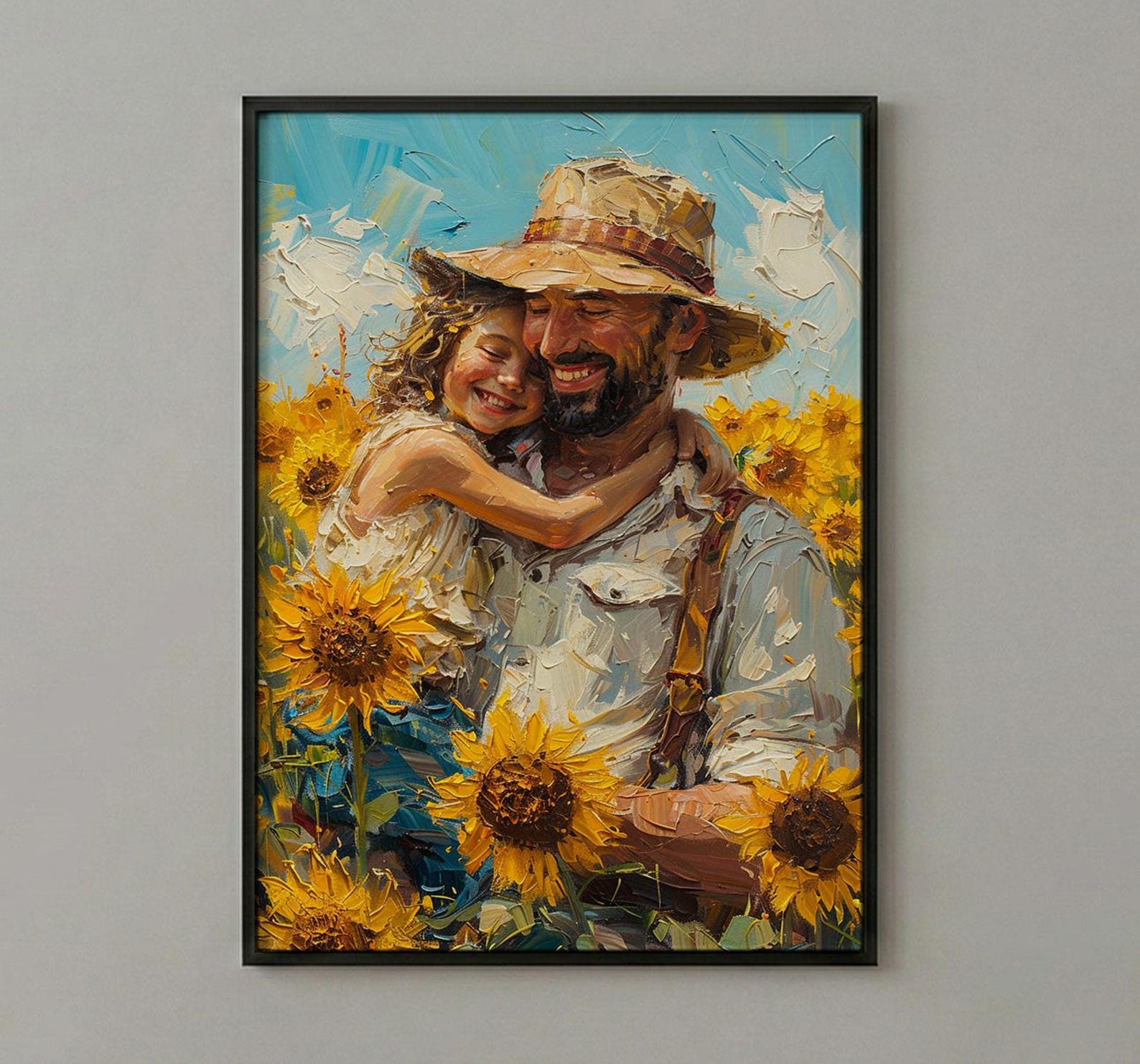 Sunflower Field Art Print, Father And Child Decor - Joyful Summer Poster — view 2