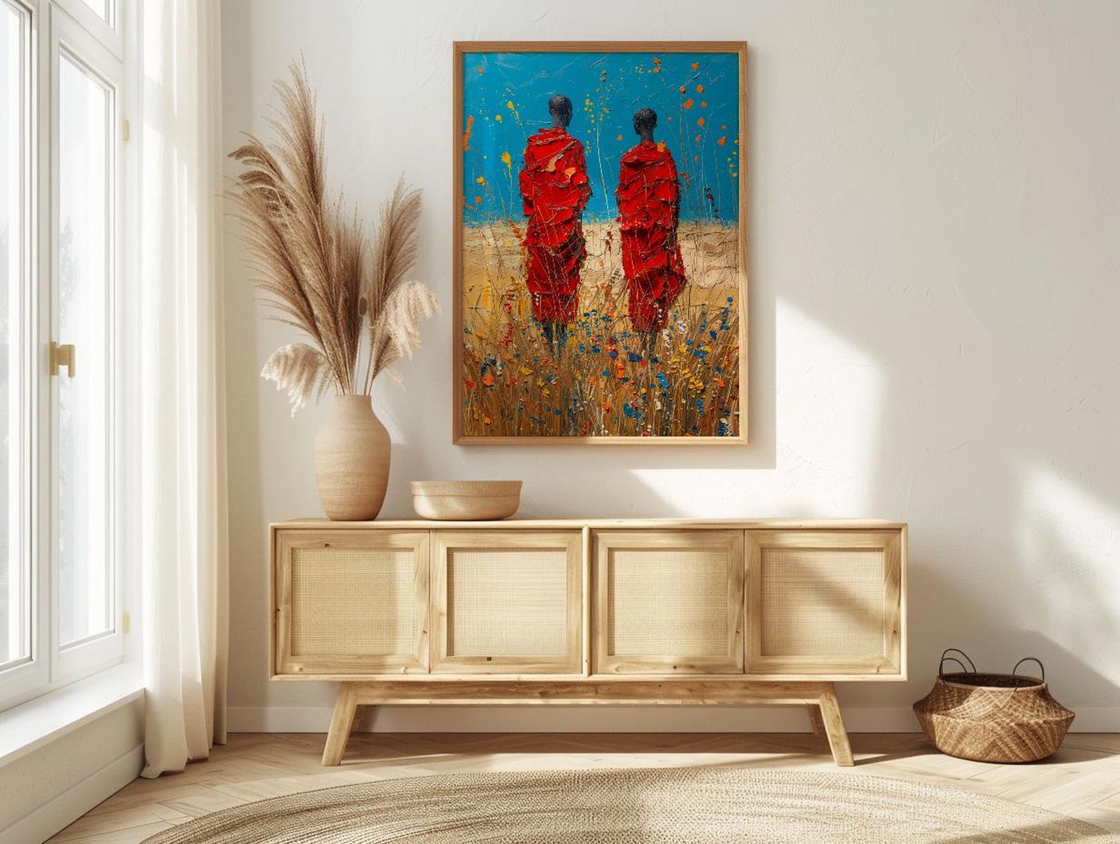 Maasai Savanna Poster, African Wildlife Decor - Red Robe Warriors Print — view 3
