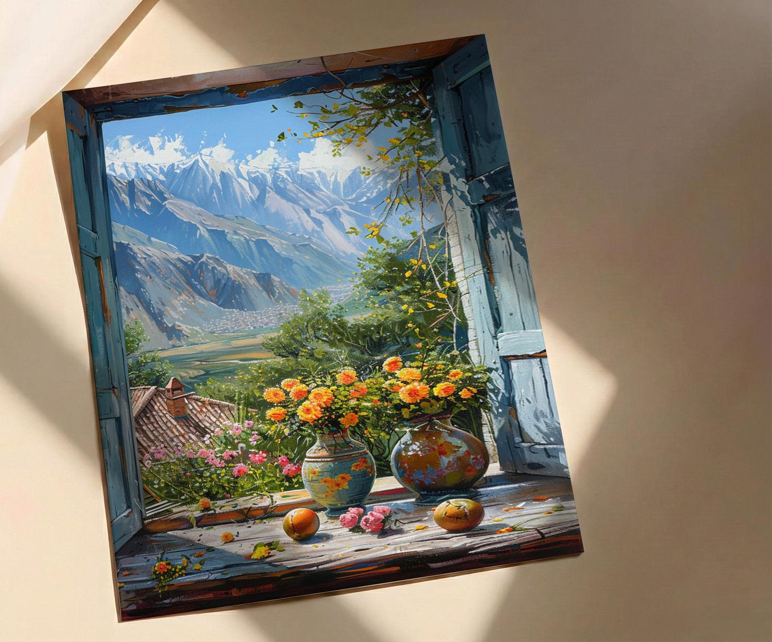 Andes Mountain Art Print, South America Window Poster, Yerba Mate Wall Art, Rustic Nature Painting, Cozy Travel Decor — view 2
