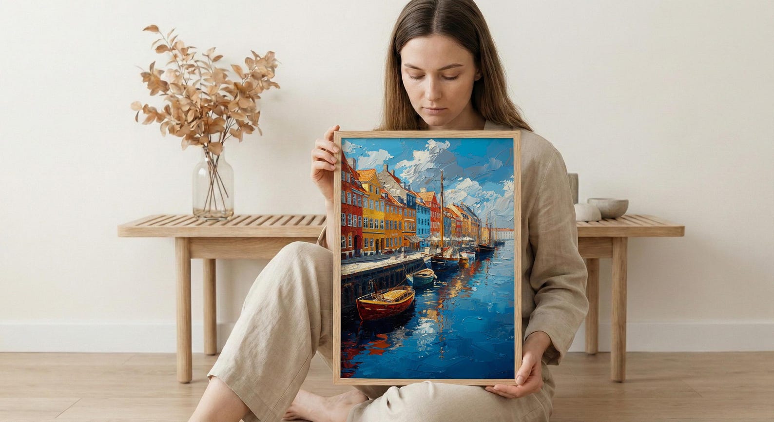 Copenhagen Wall Art, Nyhavn Harbor Print, Colorful Houses, Impasto Oil Painting, Denmark Decor, Hygge Art, Scandi Style — view 6