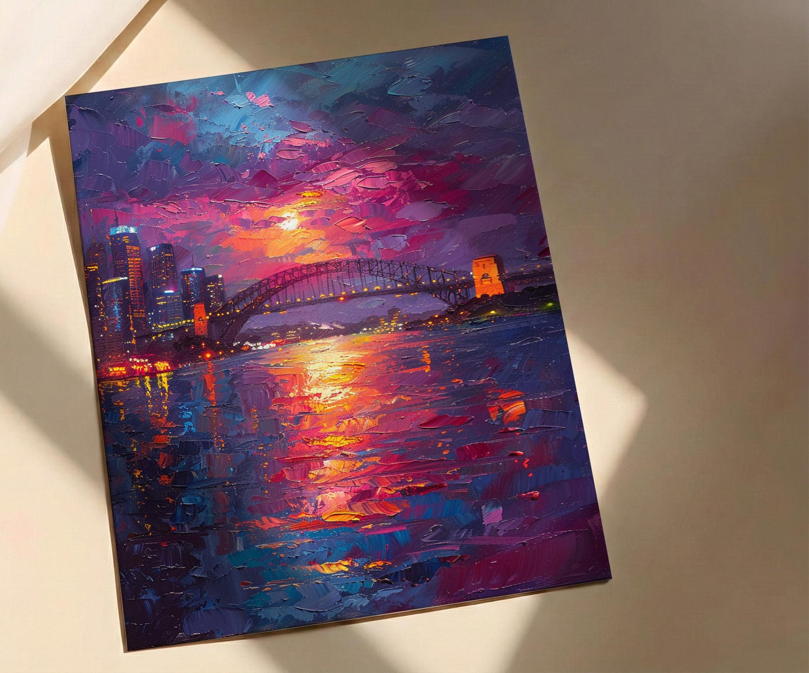 Sydney Harbour Night City Poster, Australia Travel Home Decor - Colorful Evening Coast Summer Scene — view 3