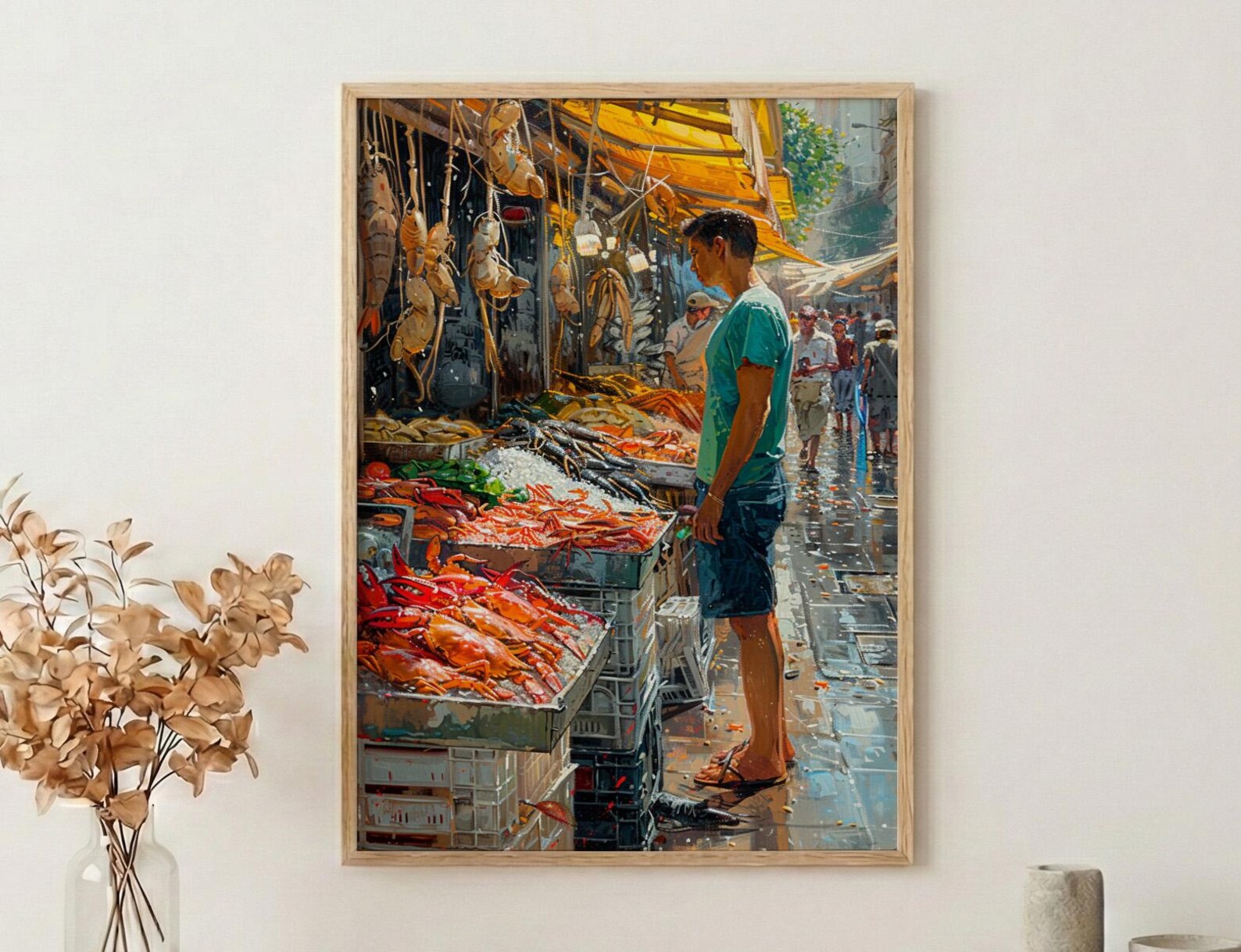 Santiago Market Art Print, Chile Seafood Decor - Vibrant Summer