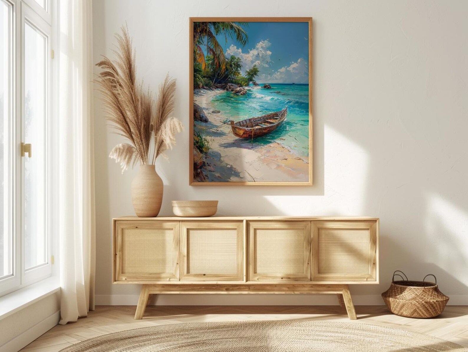 Zanzibar Boat Wall Art, Tropical Beach Decor - Turquoise Ocean Print — view 4