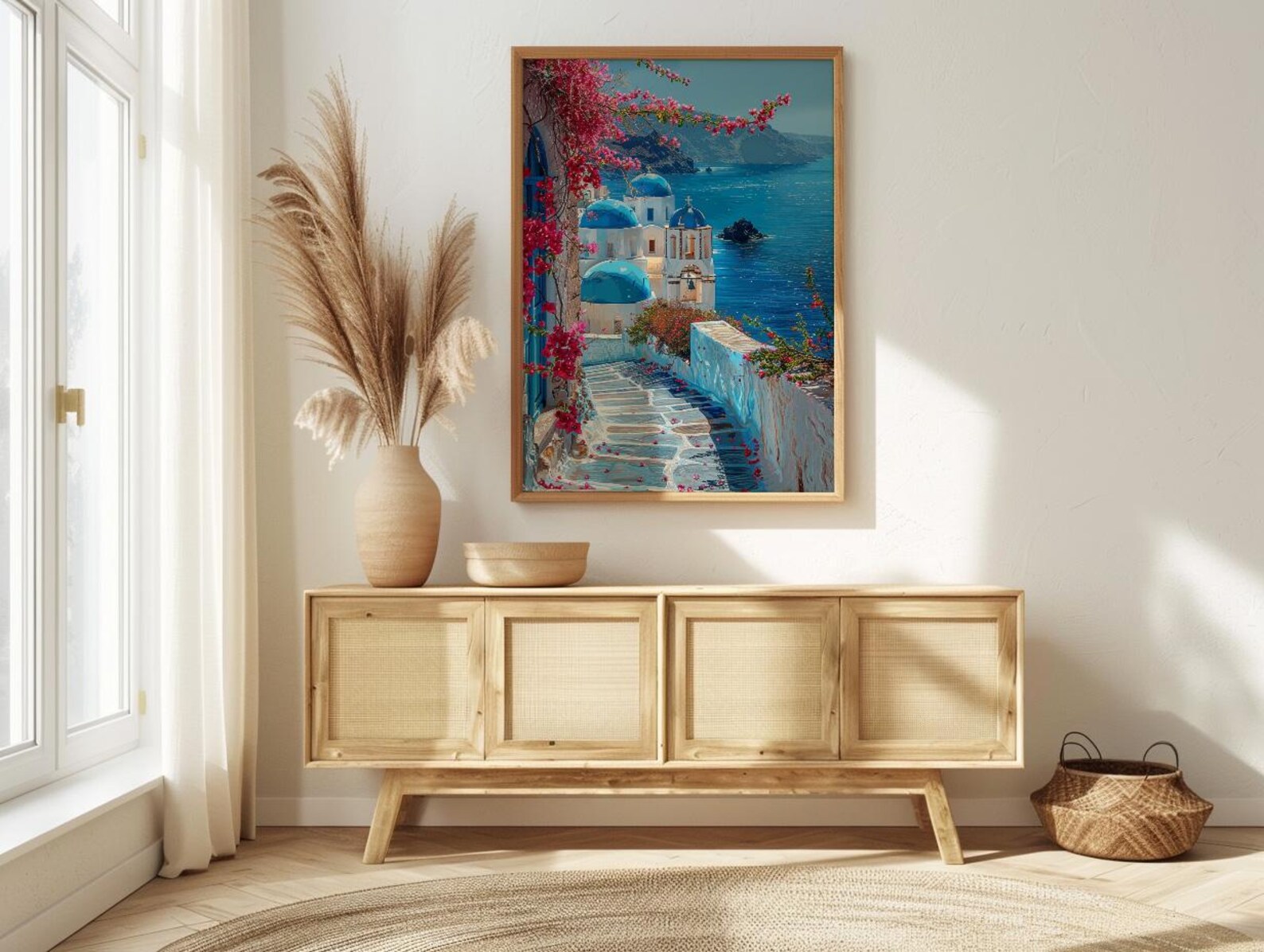 Santorini Wall Art, Greece Travel Print, Blue Domes, Impasto Oil Painting, Summer Romance, Honeymoon Gift, Greek Island Decor — view 2