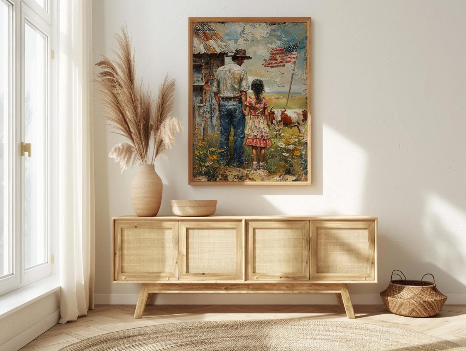 Texas Ranch Art Print, Father And Daughter Wall Decor - Rustic Americana Landscape — view 4