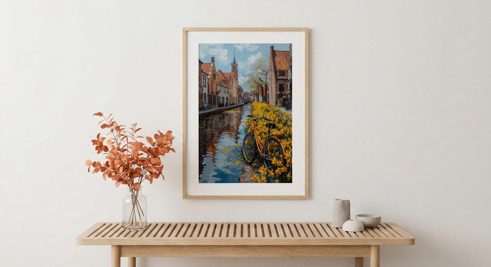 Bruges Daffodil Canal Art Print, Medieval Spring Village - Housewarming Gift — view 5