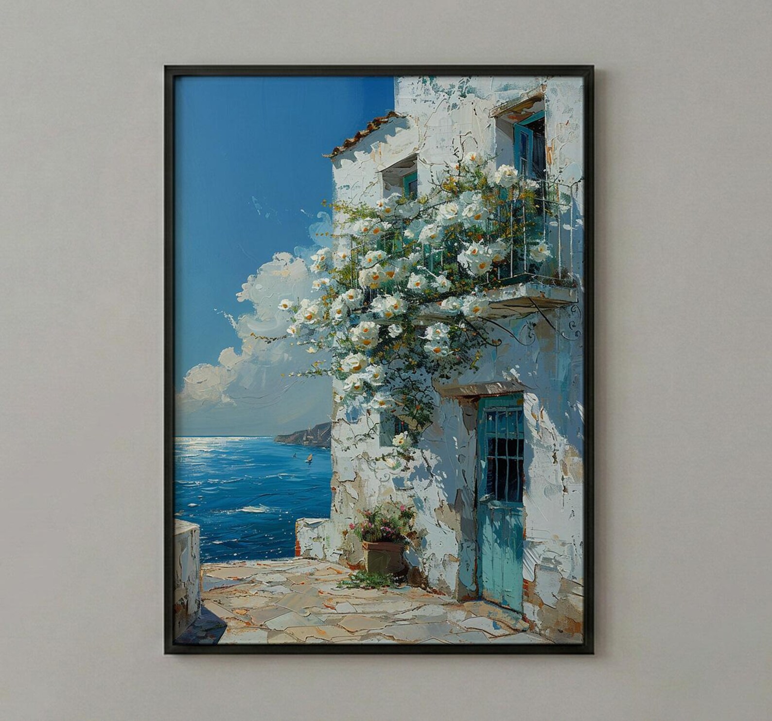 Algiers Casbah Wall Decor, White Jasmine Floral Print - Textured Impasto Oil Painting — view 3