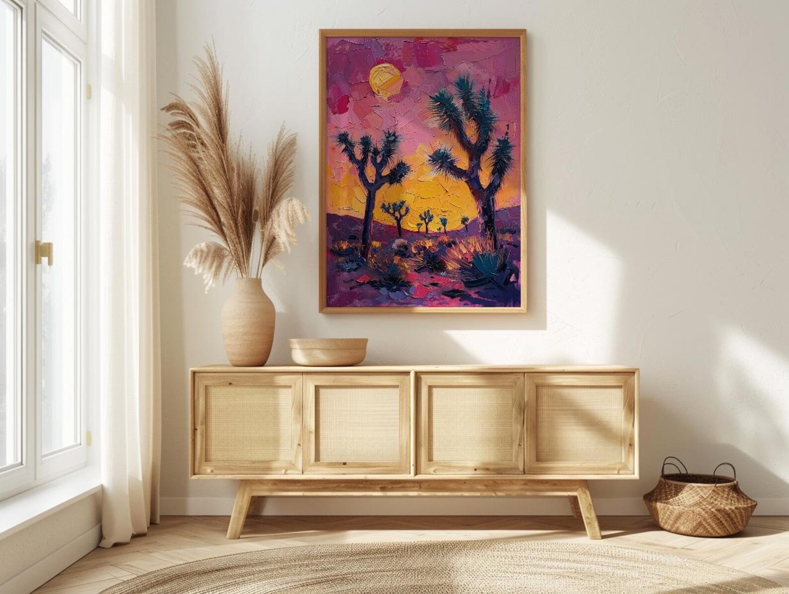 Joshua Tree Sunset Art Print, California Desert Nature Decor - Pastel Pink Purple Sky — view 2