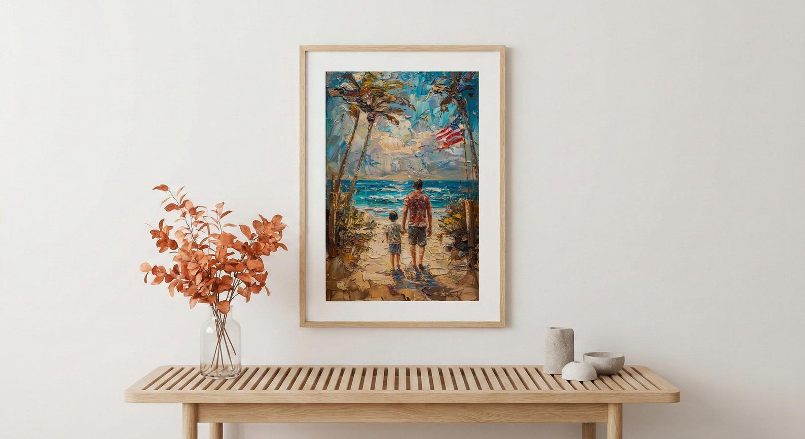 Florida Beach Poster, Father And Grandson Wall Decor - Ocean Sunset Coastal Art — view 5