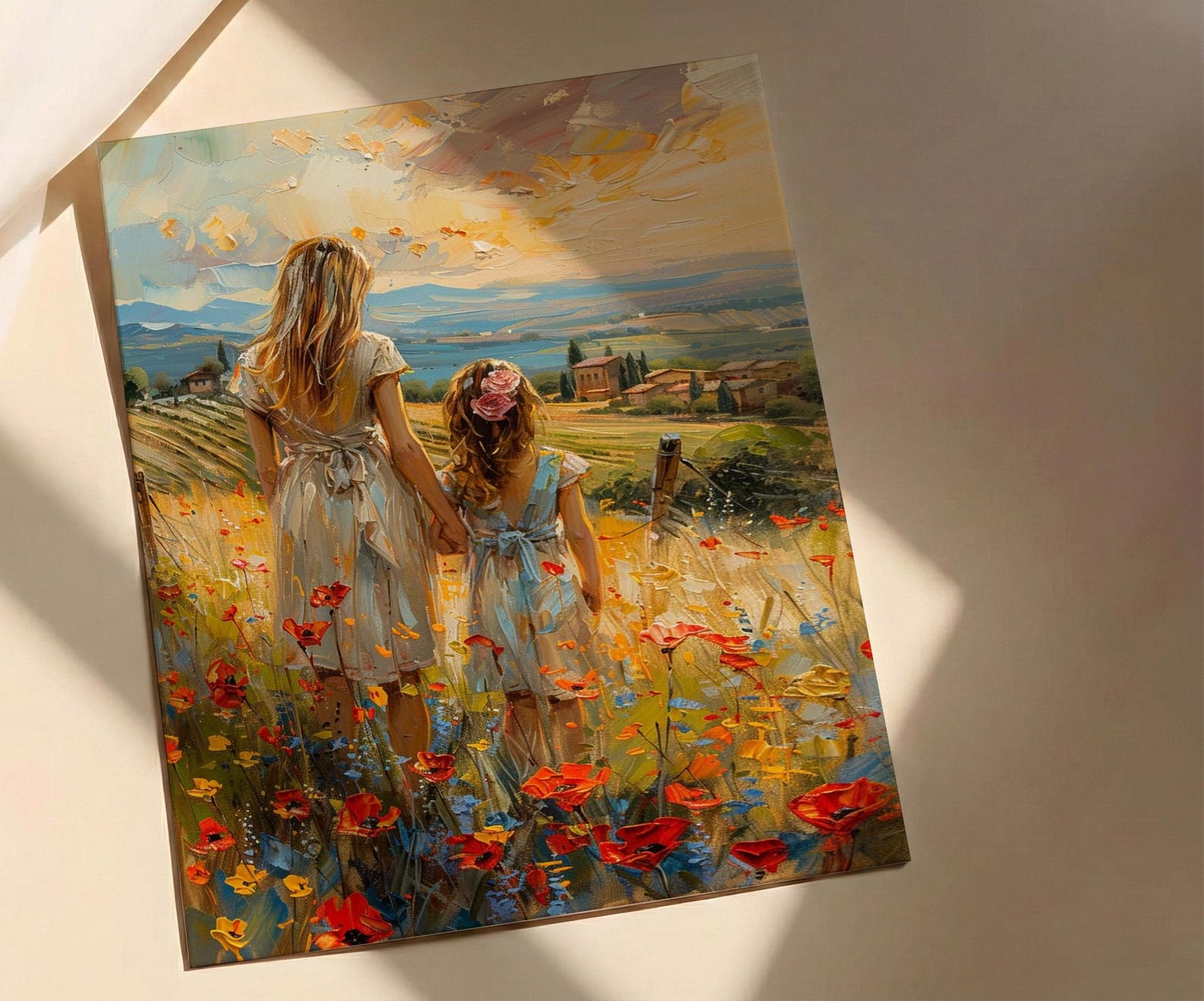 Tuscan Vineyard Print, Mom Daughter Poster - Thick Oil Painting Style — view 2
