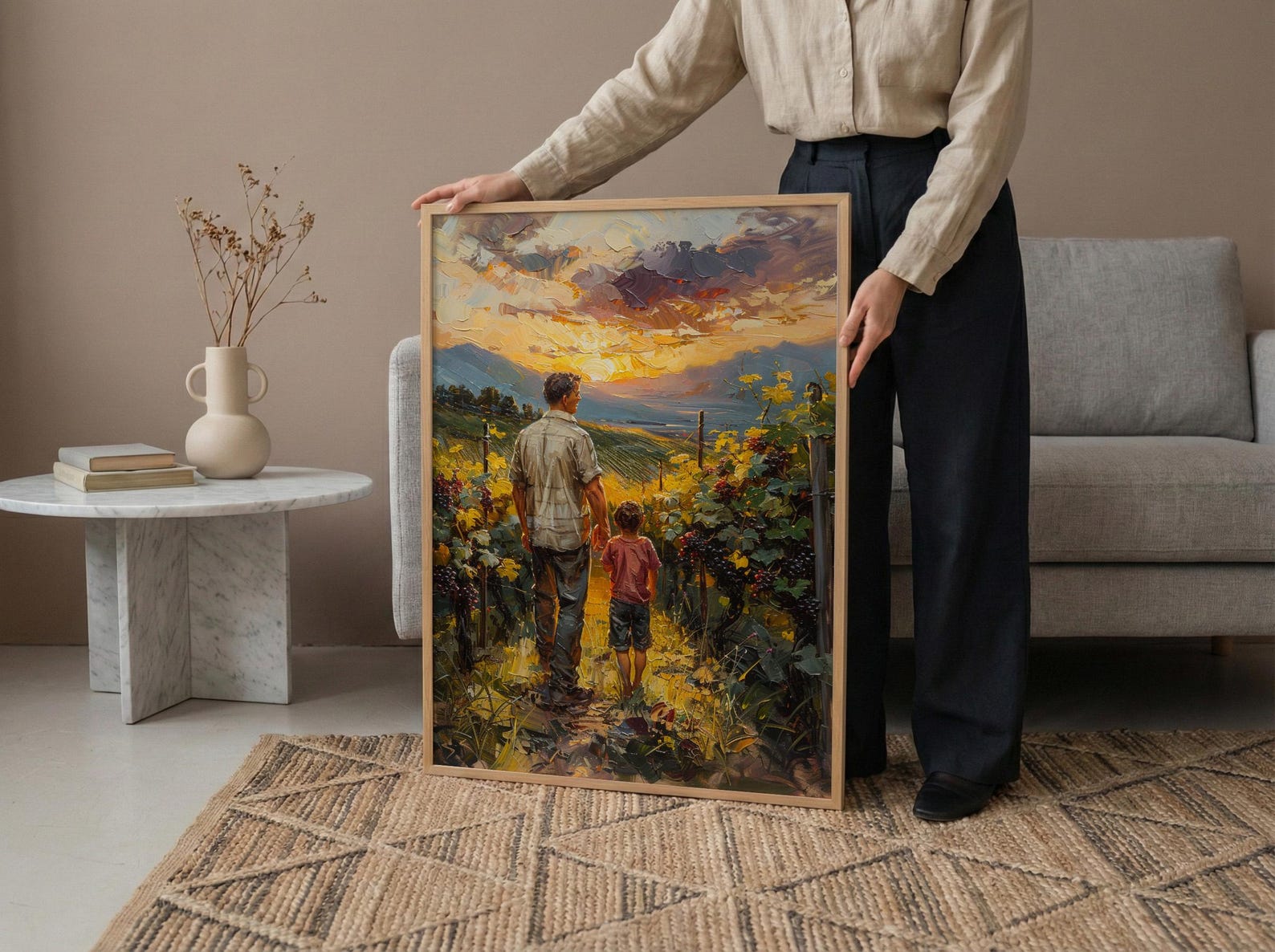 Vineyard Landscape Wall Art, Father And Child Print - Dad Birthday Gift — view 6