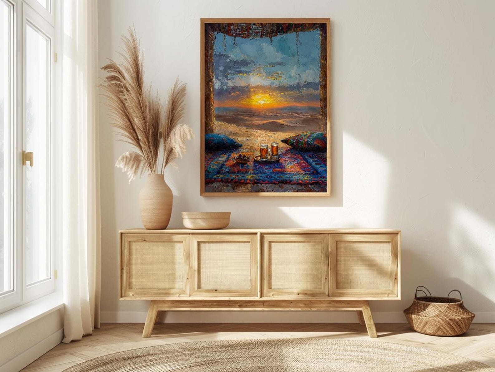 Moroccan Desert Poster, Sahara Tent Window Art Print, Boho Sand Dunes Wall Art, Sunset Landscape Painting — view 4