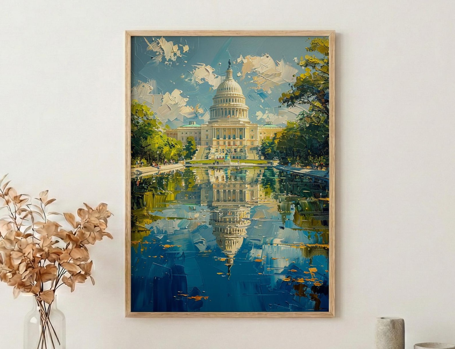 Washington DC Capitol Wall Art, Historic American City Decor - Green Summer Tree Landscape