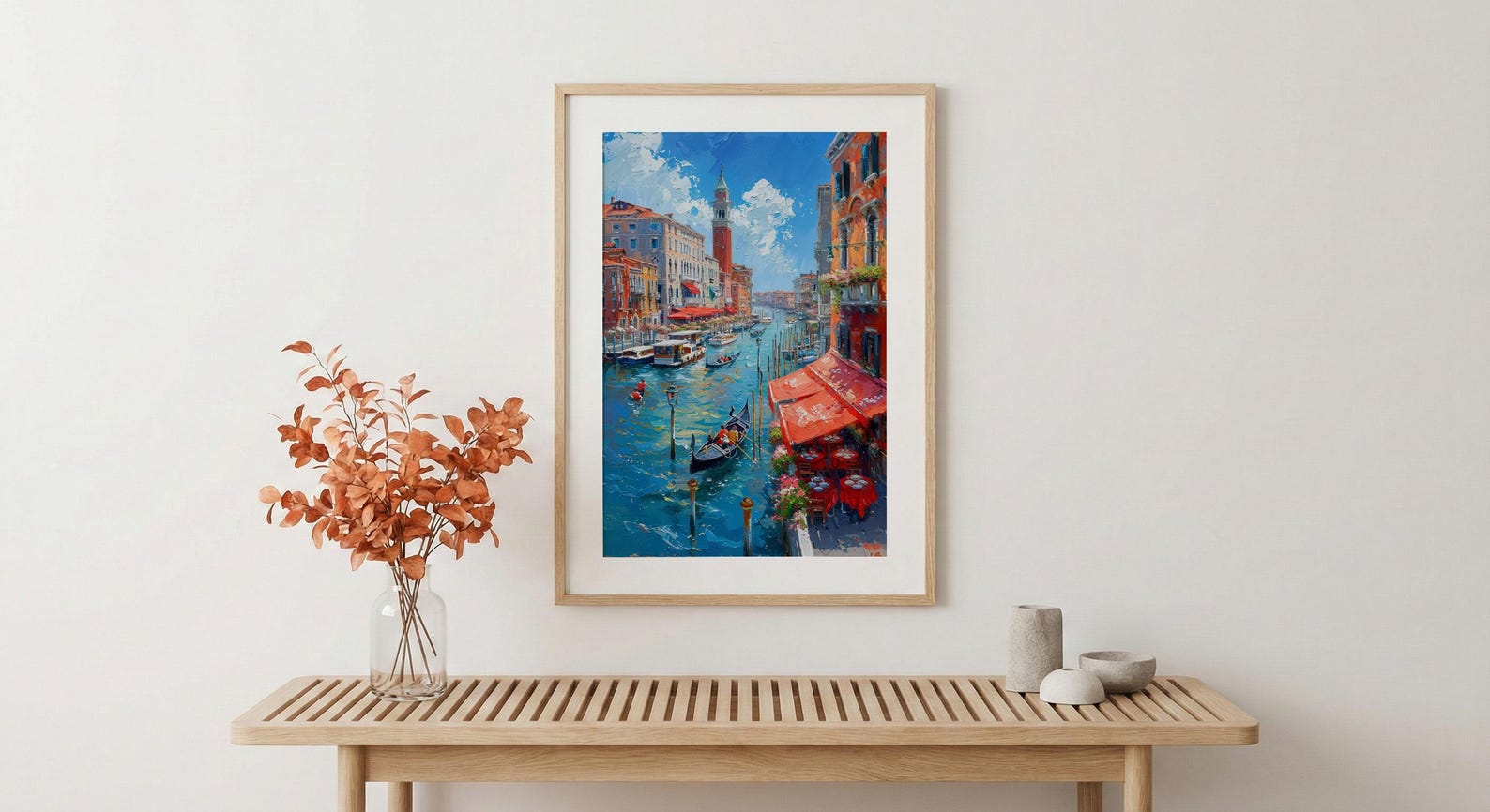 Rialto Market Wall Art, Venice Italy Home Decor - Historic Red Awning Canal Summer Beauty — view 5