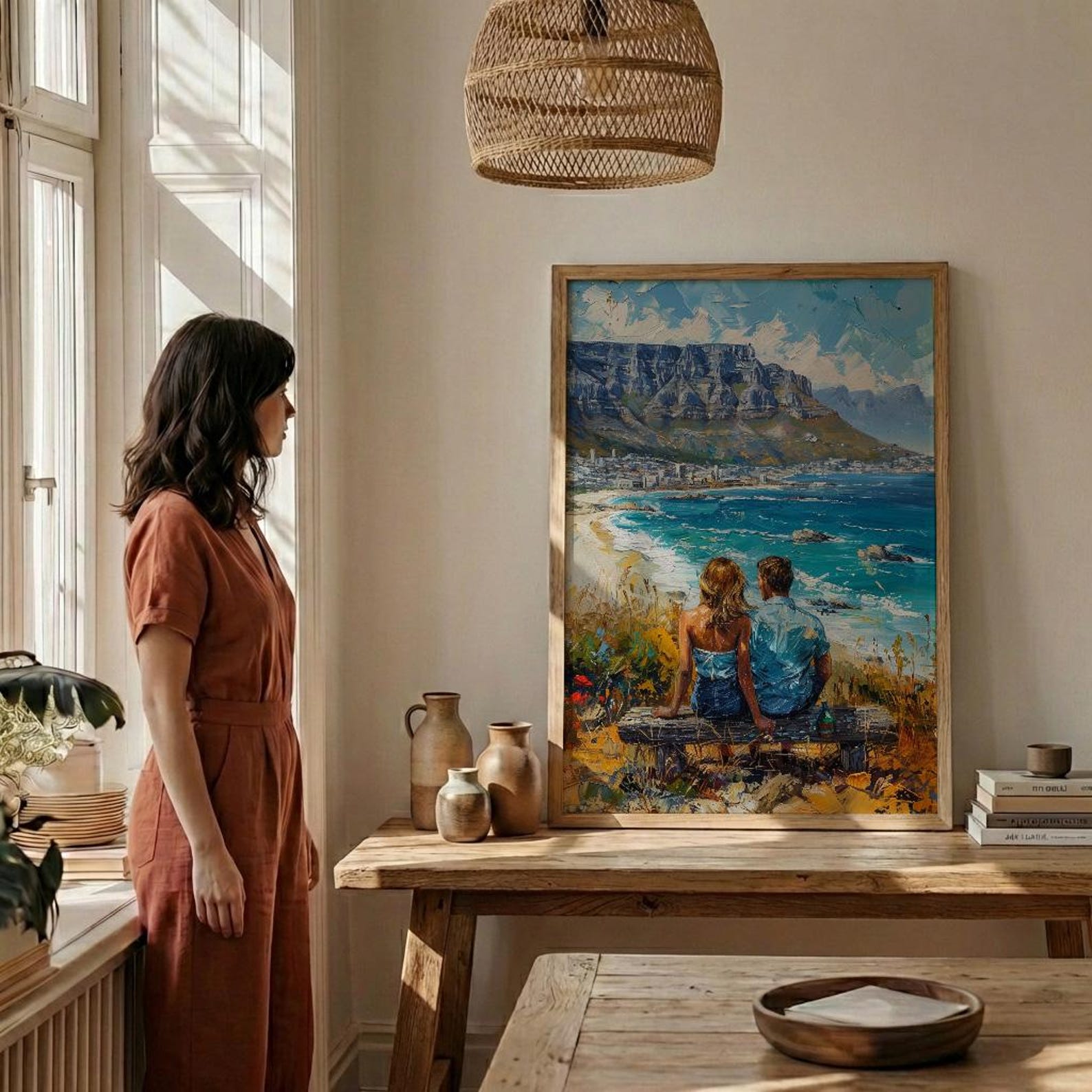South Africa Wall Art, Cape Town Art Print, Table Mountain Poster, Ocean View Painting, Coastal Landscape Decor — view 6