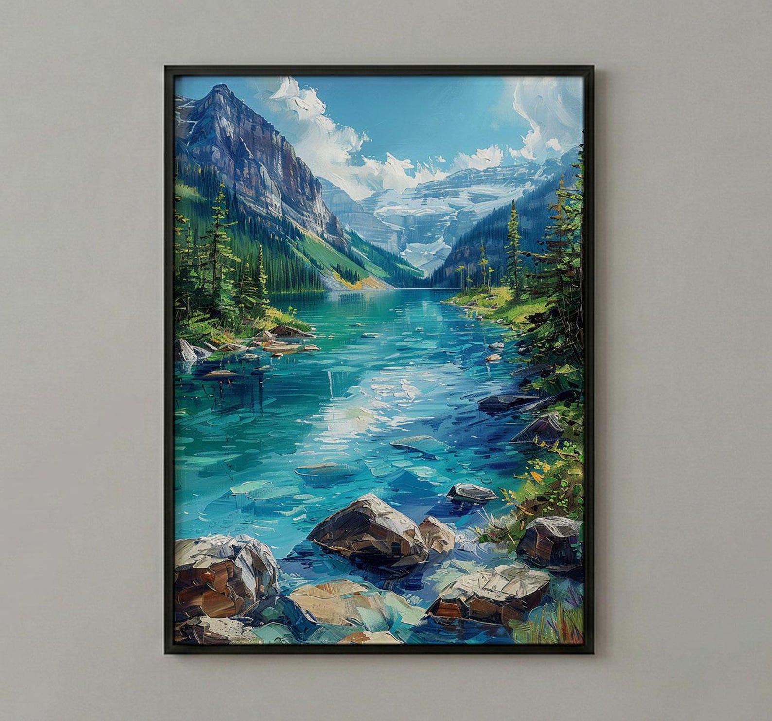 Lake Louise Canadian Rockies Poster, Emerald Green Water Decor - Bright Summer Mountain Landscape