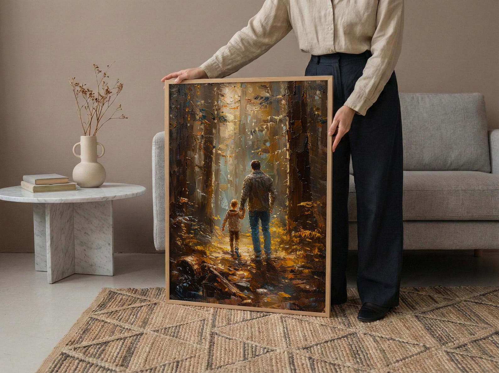 Redwood Forest Wall Art, Father And Child Decor - Giant Trees Nature Print — view 5