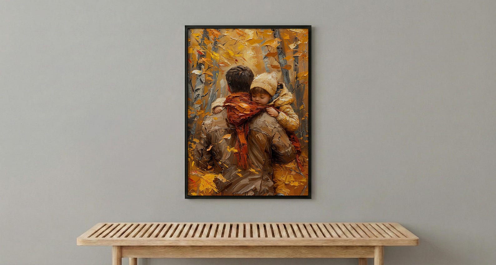 Father Carrying Child Poster, Autumn Park Decor - Peaceful Family Art — view 6