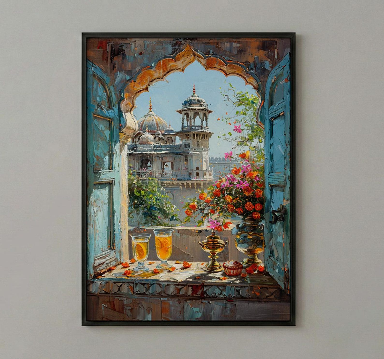 Rajasthan Wall Art, Indian Palace Art Print, Arched Window Poster, Lassi Sweet Decor, Royal Home Decor — view 3