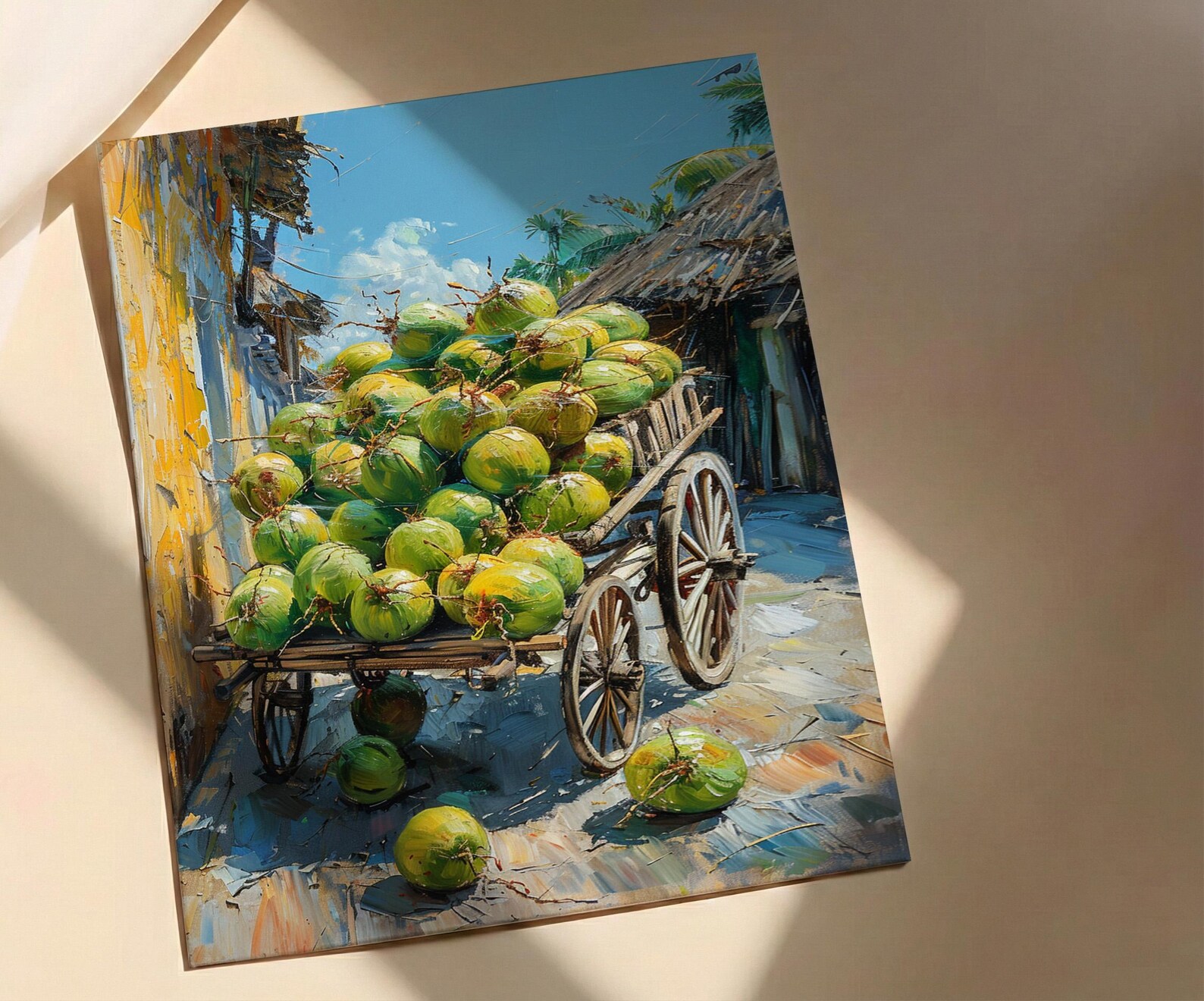 Fresh Coconut Cart Wall Art, Brazil Street Decor - Green Tropical Fruit Summer Vibe — view 2