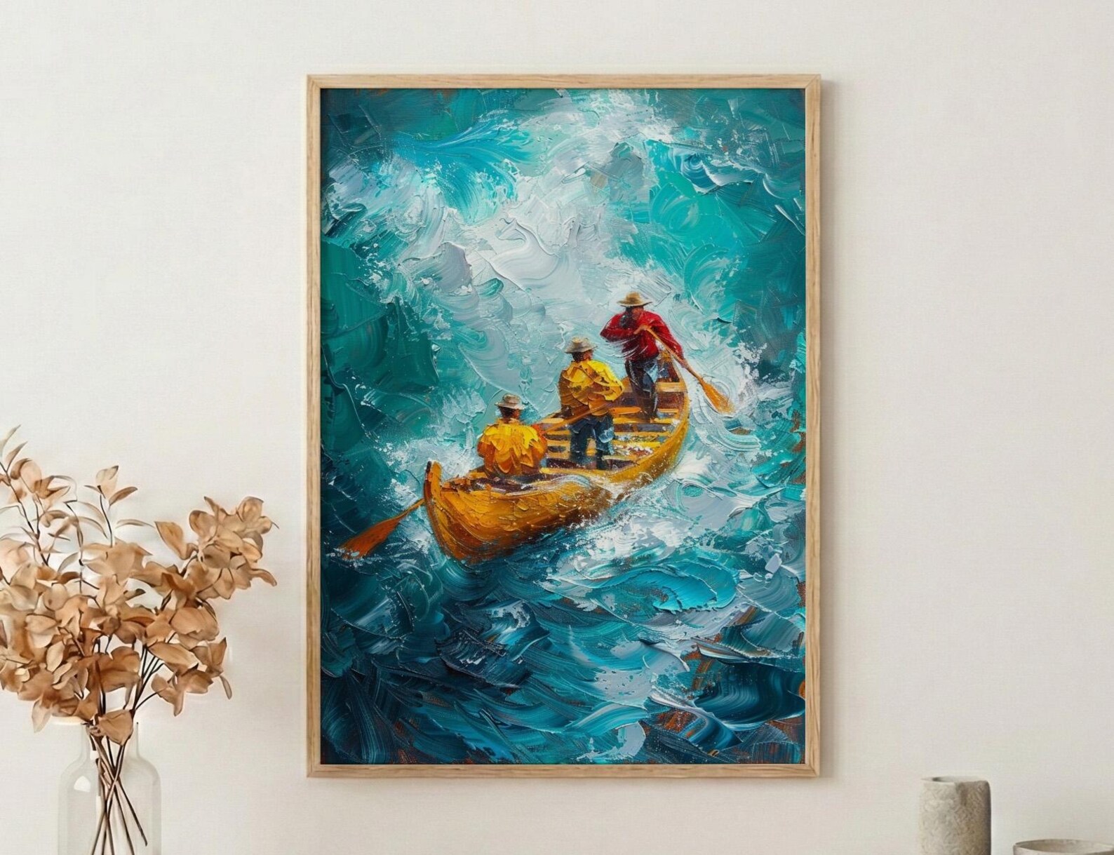 Hawaii Ocean Canoe Wall Art, Tropical Summer Home Decor - Turquoise Sea Coast Summer Scenery — view 2
