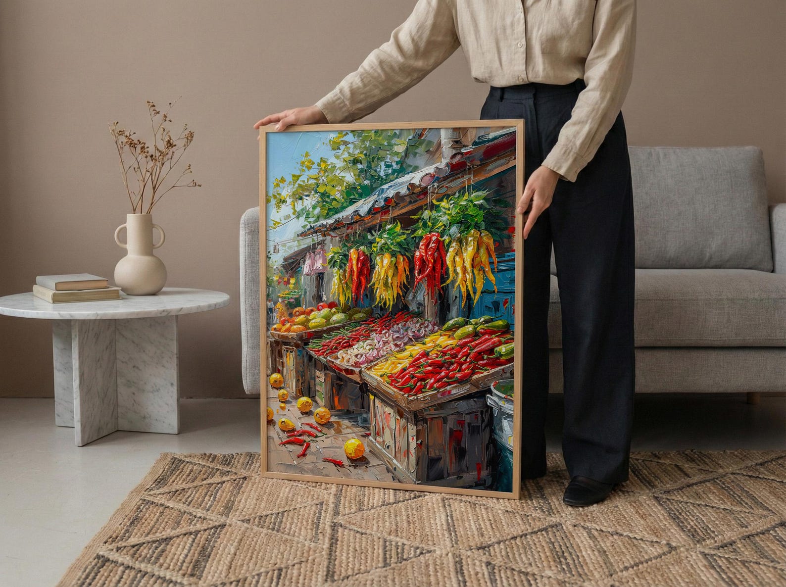 Lima Peru Market Art Print, Red Aji Pepper Decor - Vibrant Food Stall — view 5