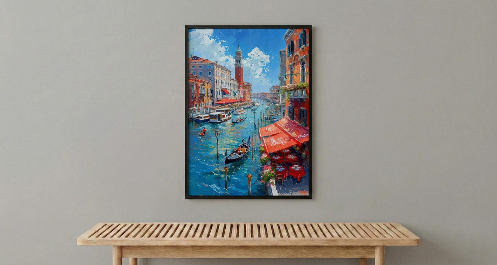 Rialto Market Wall Art, Venice Italy Home Decor - Historic Red Awning Canal Summer Beauty — view 6