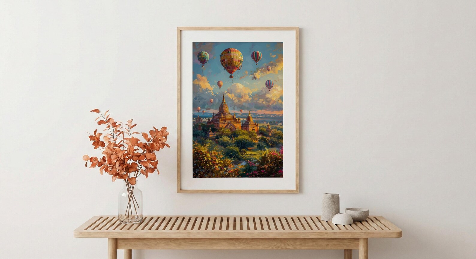 Bagan Hot Air Balloon Poster, Ancient Temple Spring Art - Textured Impasto Oil Painting — view 5