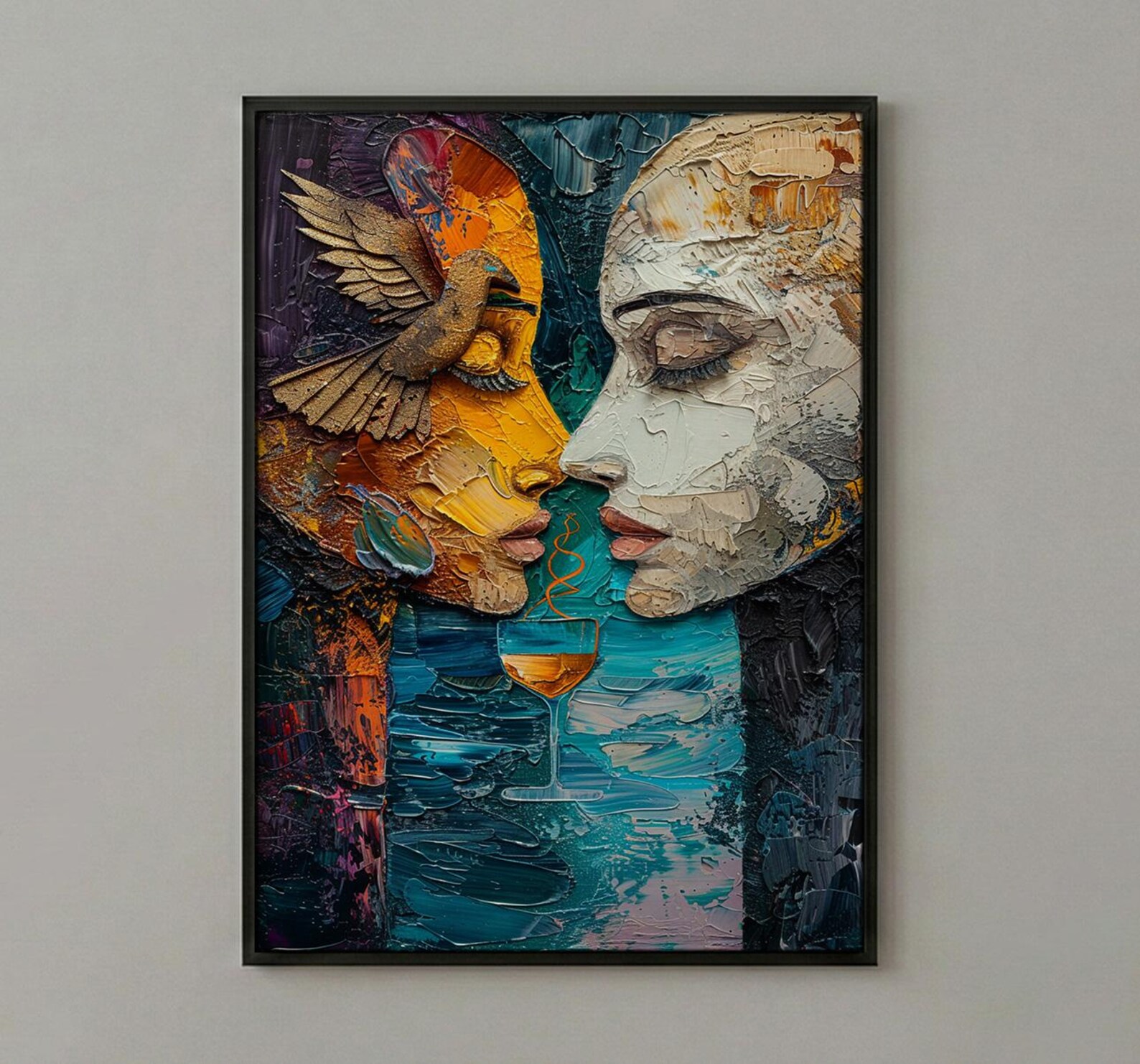 Soulmate Gift, Two of Cups Tarot Print, Impasto Art, Wedding Gift, Twin Flame Connection, Abstract Couple Drinking, Love Art — view 6