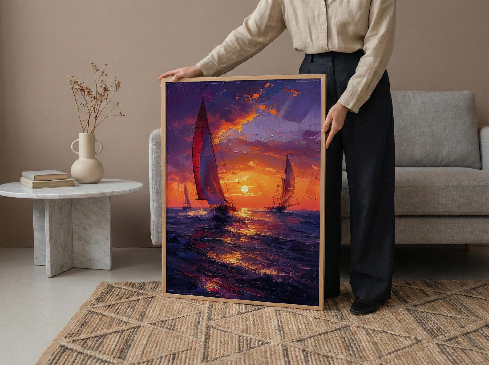 Boracay Sunset Wall Art, Paraw Sailboat Decor - Purple Ocean Print — view 6