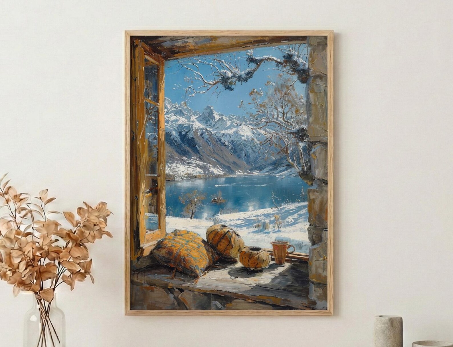 Chile Window Wall Art, Patagonia Cabin Decor - Snowy Mountain Mate Tea