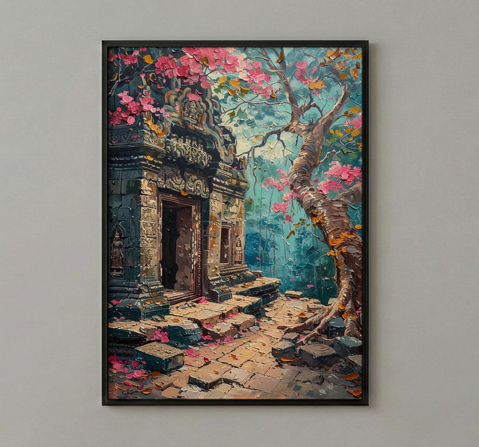 Angkor Wat Jungle Wall Decor, Ancient Ruins Spring Print - Above Bed Art