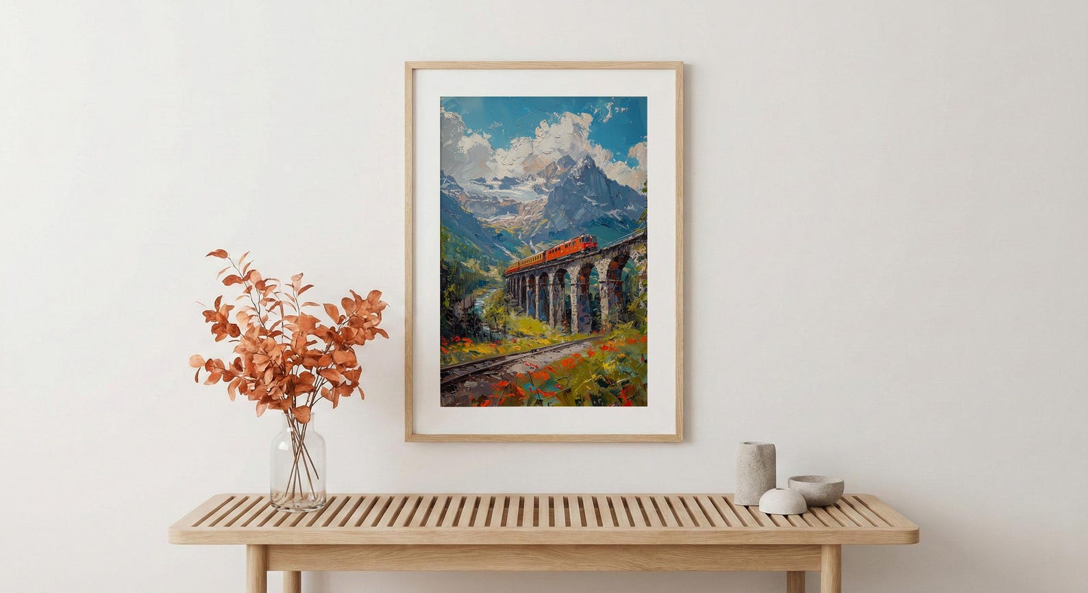 Swiss Train Poster, Switzerland Nature - Stone Viaduct Print — view 5