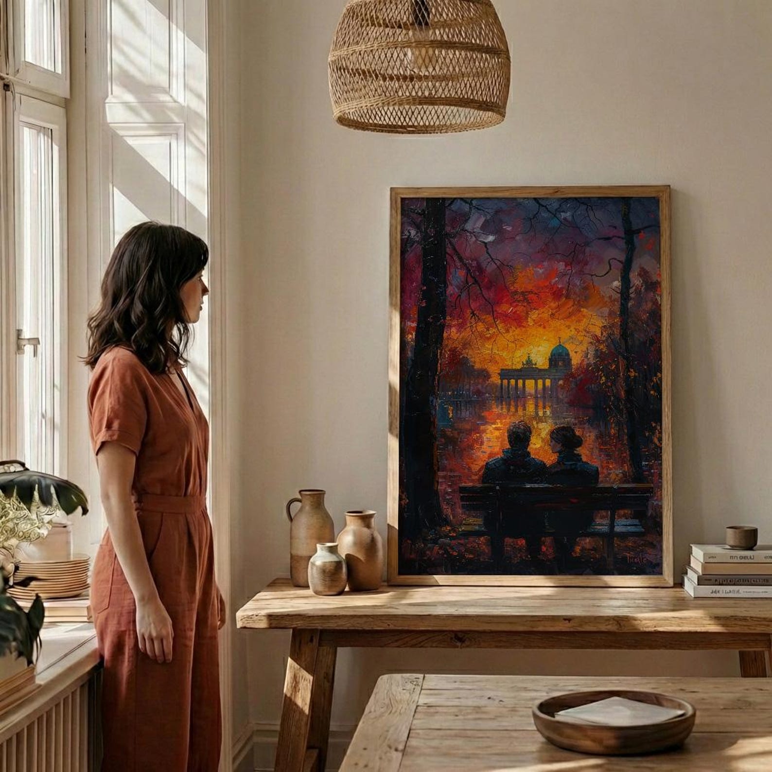 Berlin Wall Art, Brandenburg Gate Print, Germany Cityscape, Impasto Oil Painting, Sunset Landmark, Urban Decor, History Art — view 4