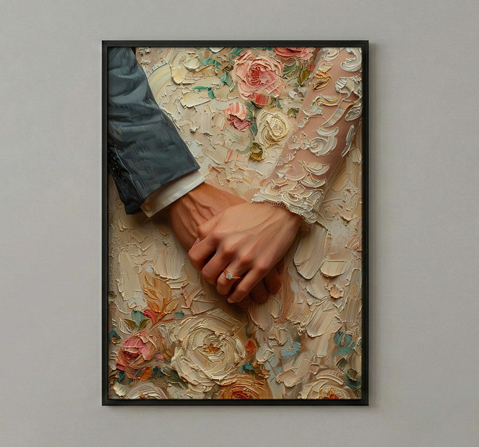 Wedding Rings Wall Art, Couple Holding Hands Poster - Anniversary Gift — view 3