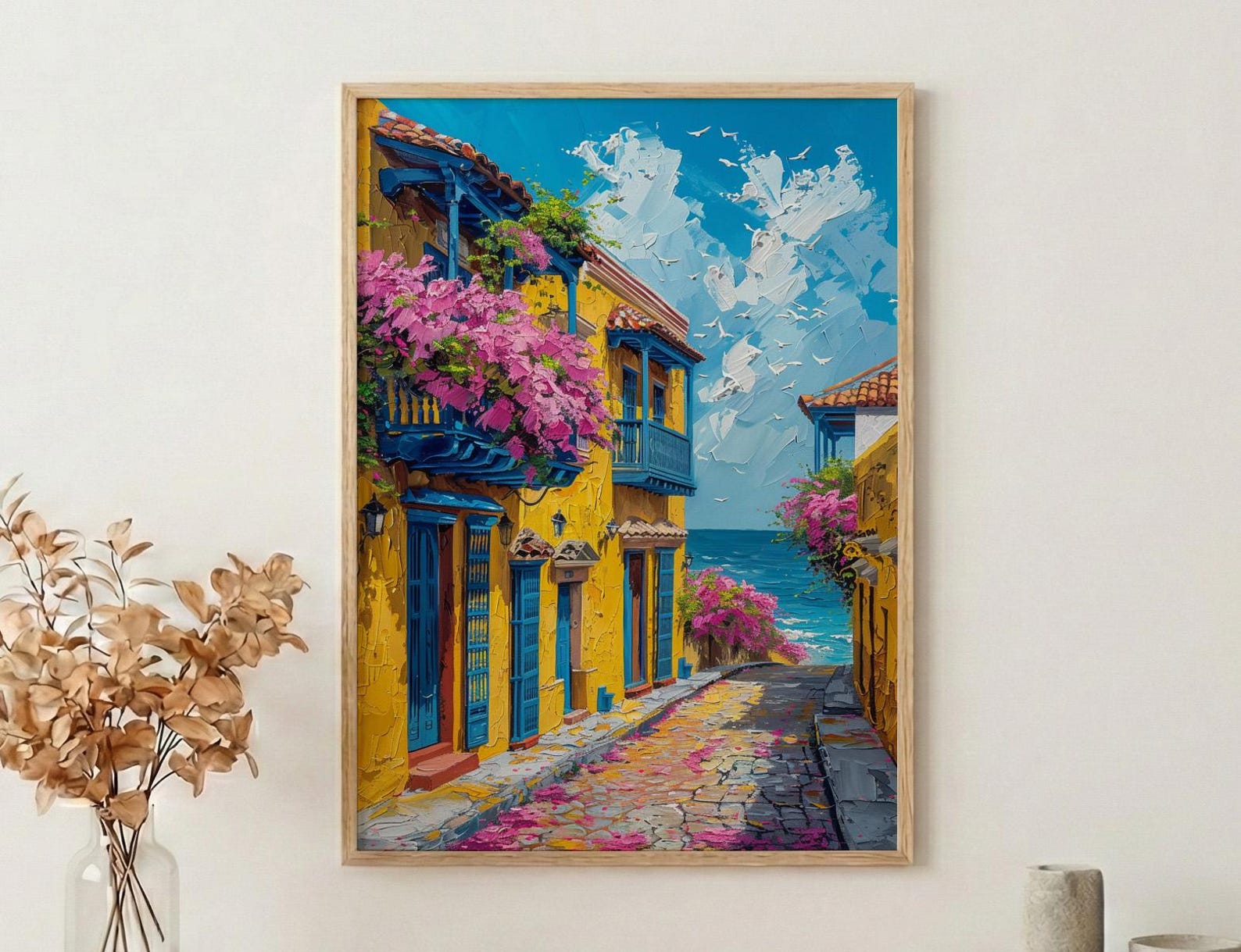 Cartagena Wall Art, Colombia City Decor - Yellow Balcony Print