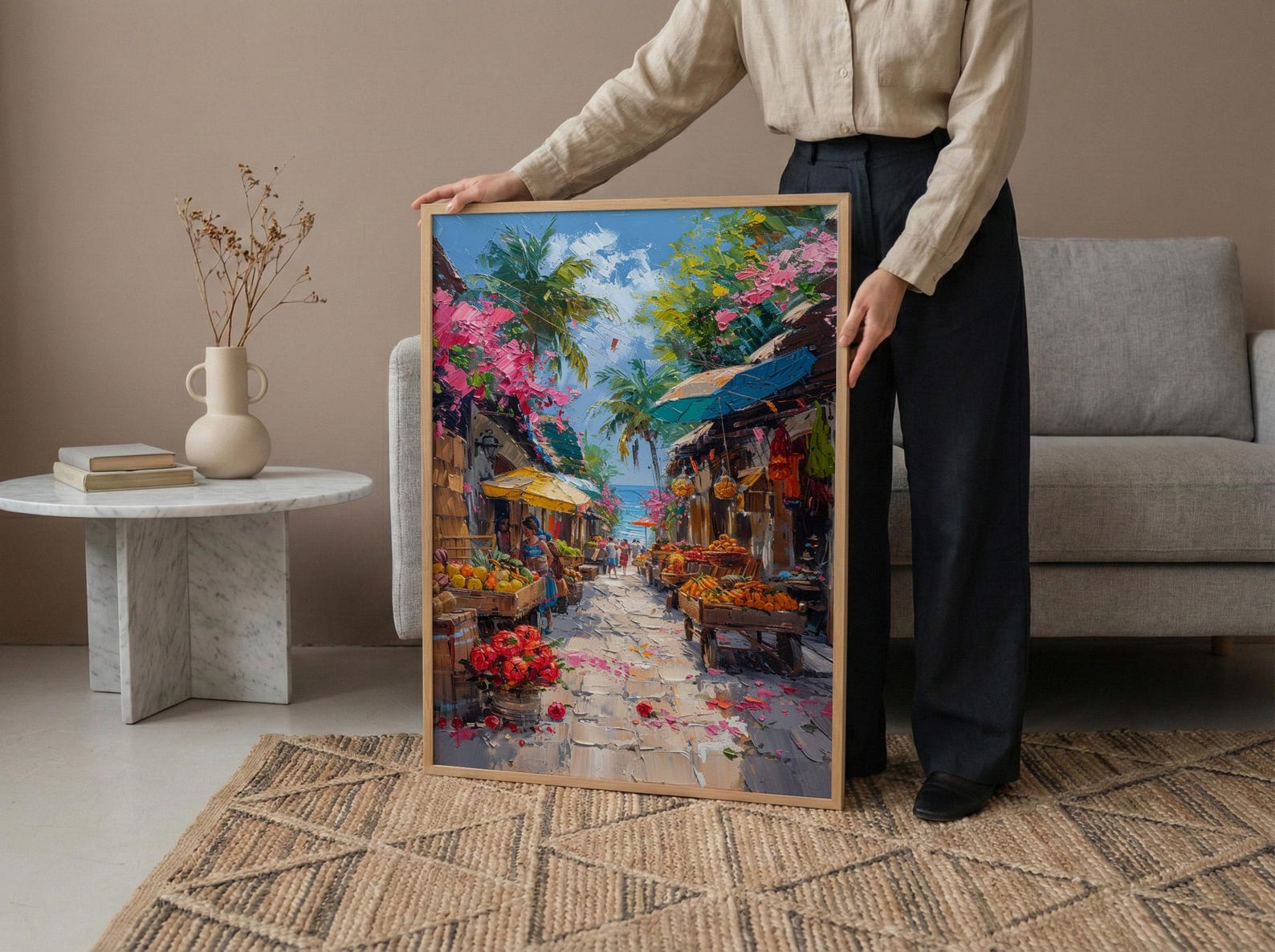 Costa Rica Market Art Print, Wooden Oxcart Decor - Artisan Summer — view 5