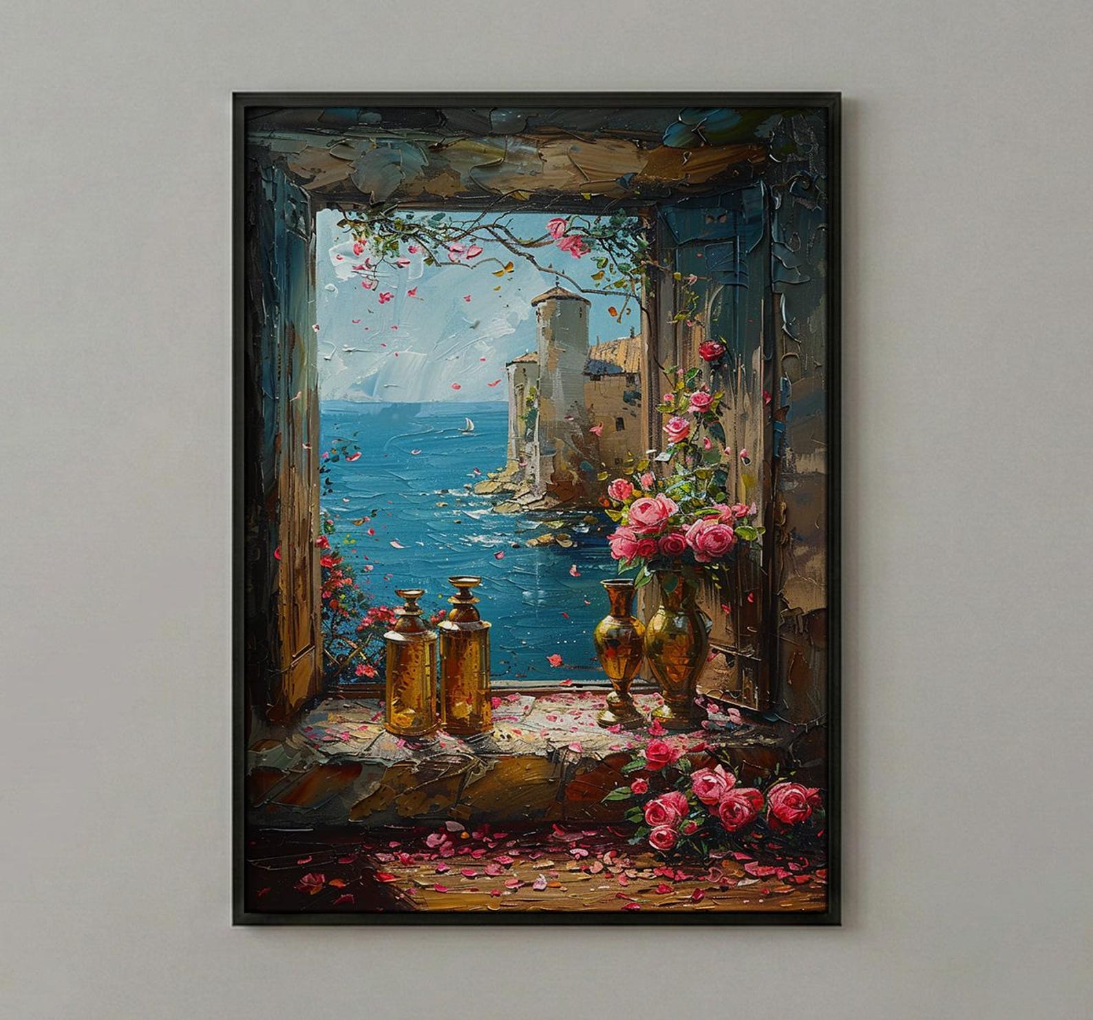 Fantasy Wall Art, Alchemist Window Art Print, Medieval Tower Poster, Golden Chalice Decor, Magical Romance Painting — view 3